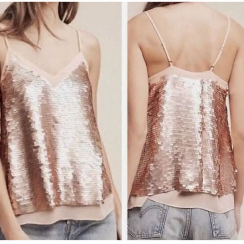 Moulinette souers pink sequin tank from Anthropologie 
EUC